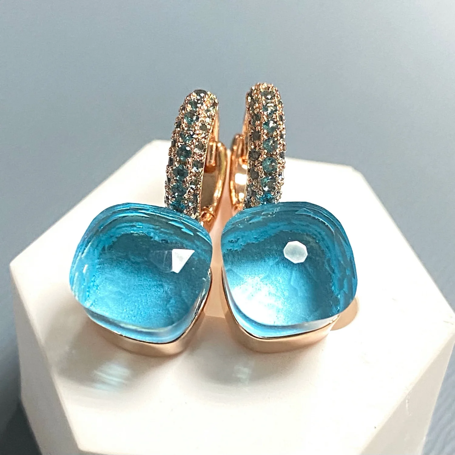 Pomellato Earrings Inlay Blue Topaz Zircon 30Colors Crystal Earrings Rose Gold Plated Amethyst Fashion Jewelry For Women
