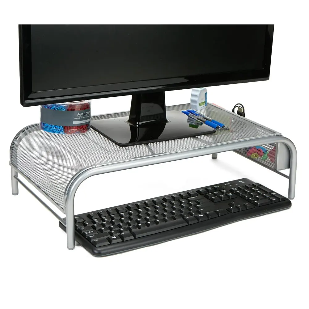 

2023 new Metal Mesh Monitor Stand Laptop Riser with 2 Compartments Silver