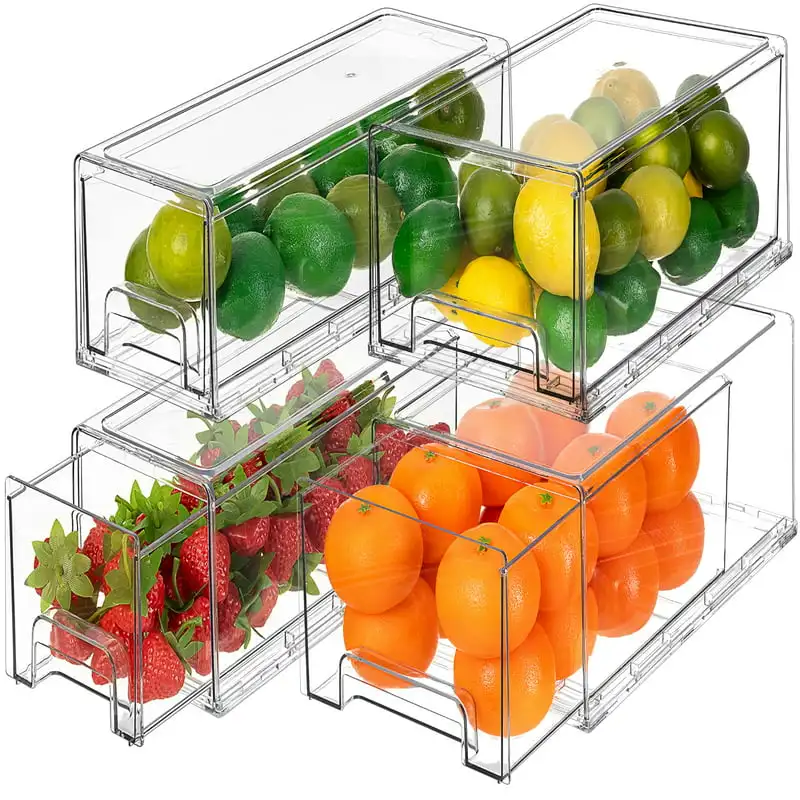 

Drawers - Clear Plastic Stackable Pull-Out Refrigerator Organizer Bins - Food Storage Containers for Kitchen, Refrigerator, Free