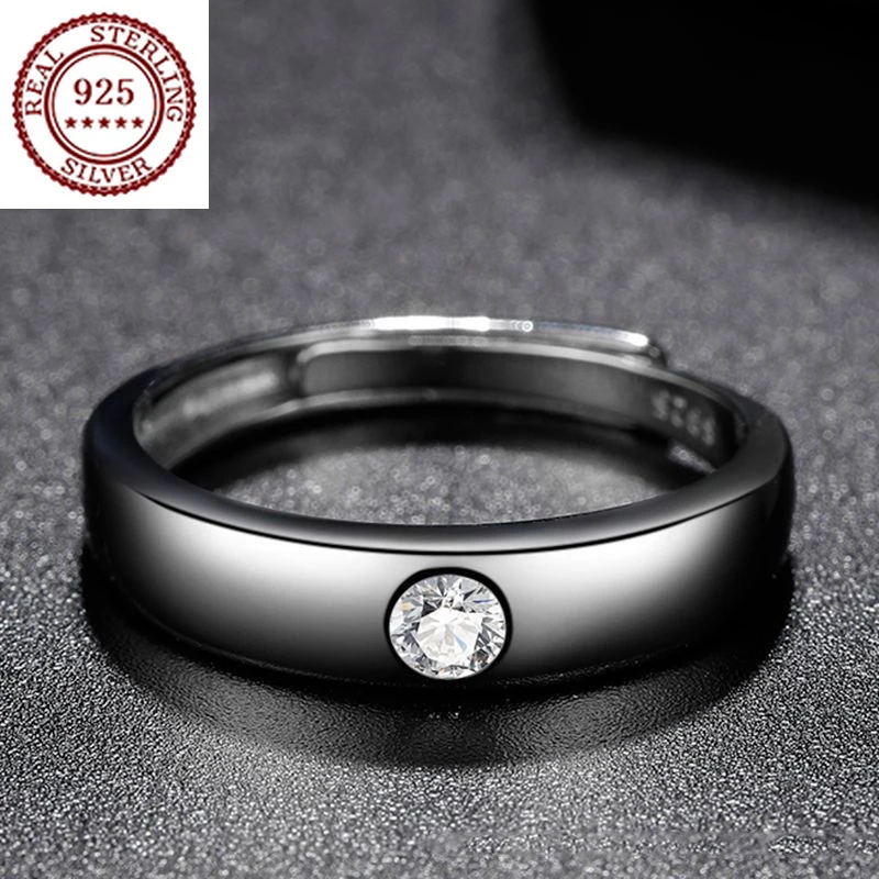 

Кольцо из серебра 925 пробы с имитацией бриллианта муассанита, круглое кольцо с одним бриллиантом для влюбленных, простое регулируемое модно...