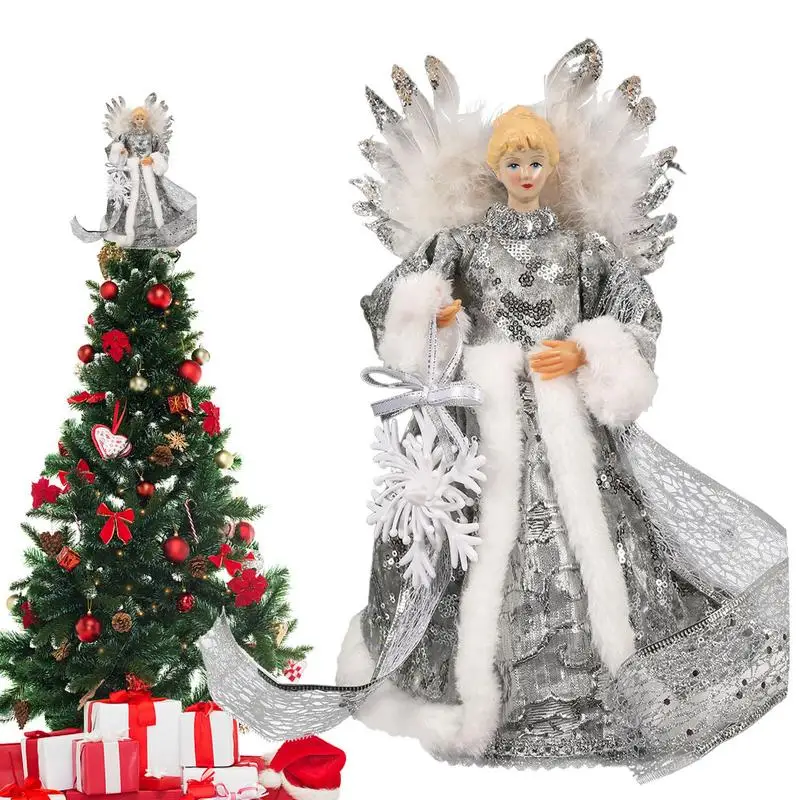 Топпер для рождественской елки с ангелом украшения топпер белыми перьями и