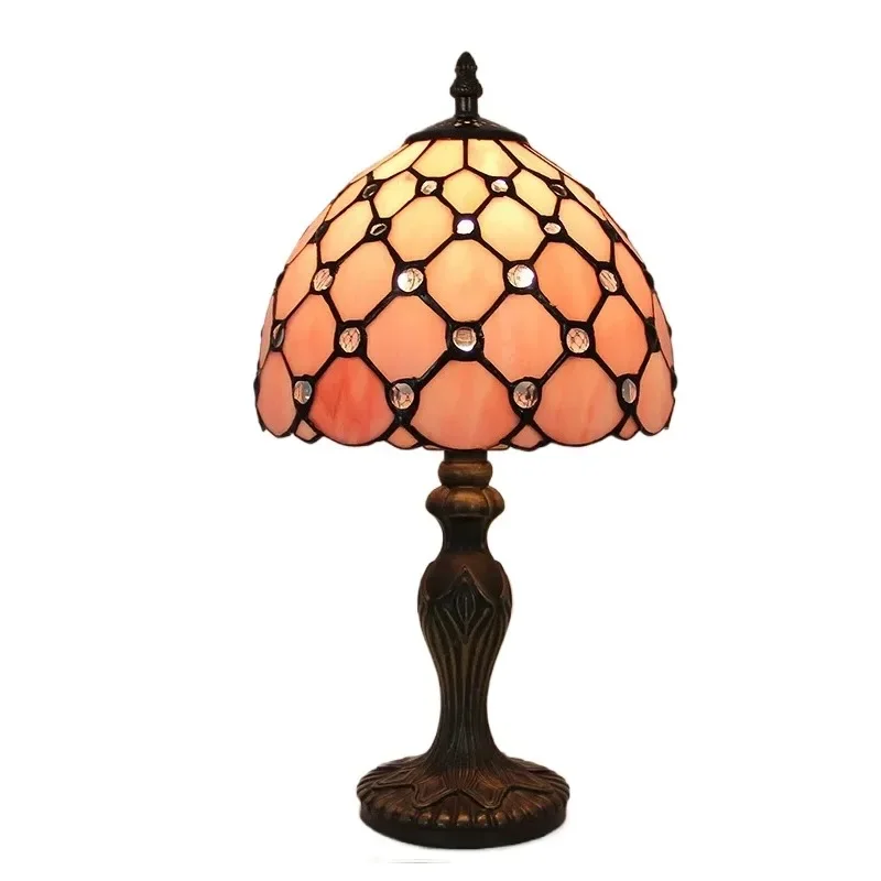 8-дюймовый европейский ретро классический ночник с витражами и бусинами розовый