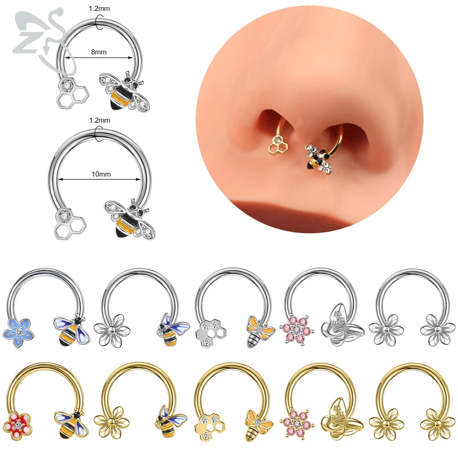 

ZS 1 Piece Cute Bee Design Nose Ring 16G Stainless Steel Horseshoes Nariz Piercing Ear Cartilage Tragus Helix Piercings Jewelry