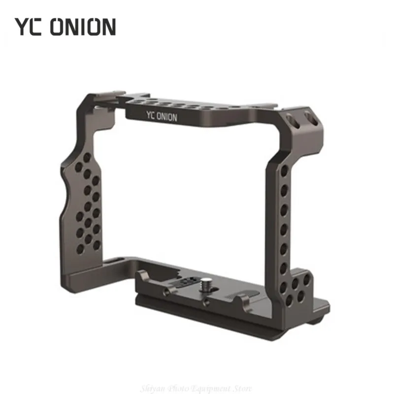 

YC Onion A7M3 Camera Cage for Sony A7M3 Formfitting Full Cage W/ Cold Shoe Mount Mutiful Thread Holes with Wooden Handle