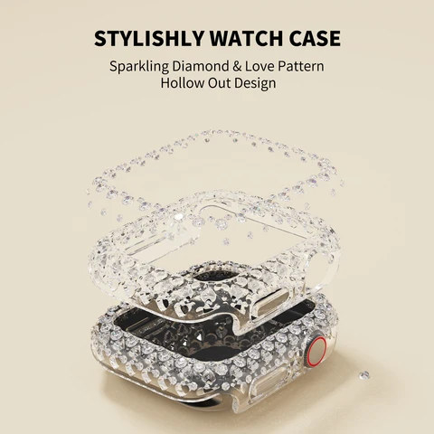Чехол со стразами, совместимый с Apple Watch 45 мм, Женский защитный чехол с рисунком Love для iWatch Ser