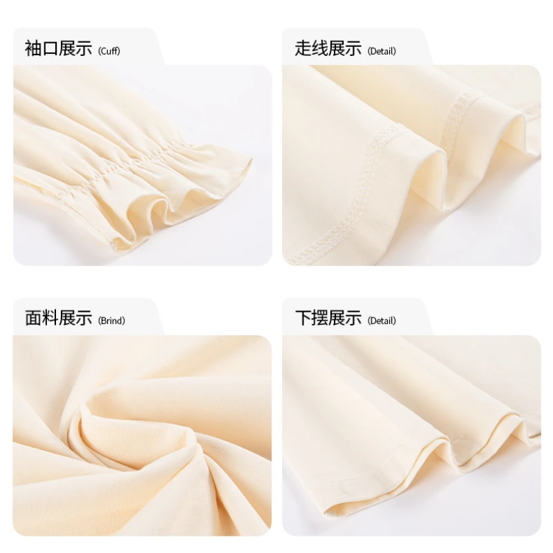 Nightgowns Women's Spring and Summer Pure Cotton Nine-point Sleeve Thin Sweet Princess Style Loose Simple and Casual Sleepwear