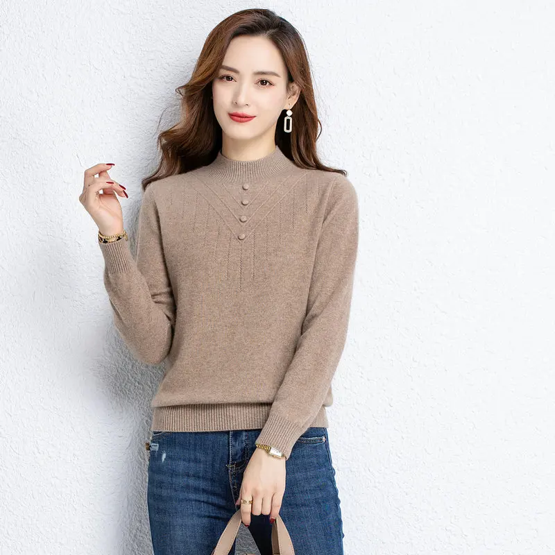 Women Soft Cosy Pullover Sweaters Winter Thermal Red Beige Black Brown Knitted Tops Crew Meck Warm Cashmere Wool Jersey Knitwear enlarge