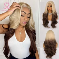 long body wave synthetic wig high quality wigs for women ombre blonde wigs natural middle part hairline red brown black hair