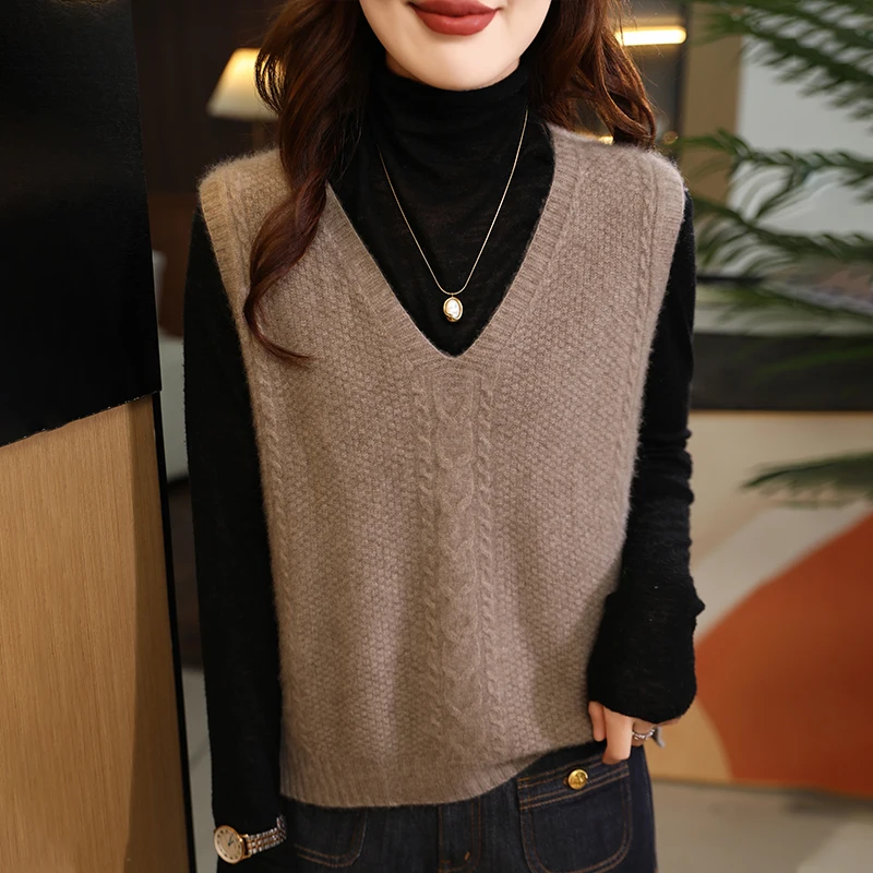 Женский винтажный пуловер без рукавов с V-образным вырезом