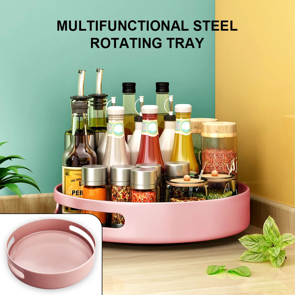 

360 Degree Rotating Rack Spice Drink Turntable Shelf Storage Non-slip Organizer Bathroom Bedroom Tray White Large