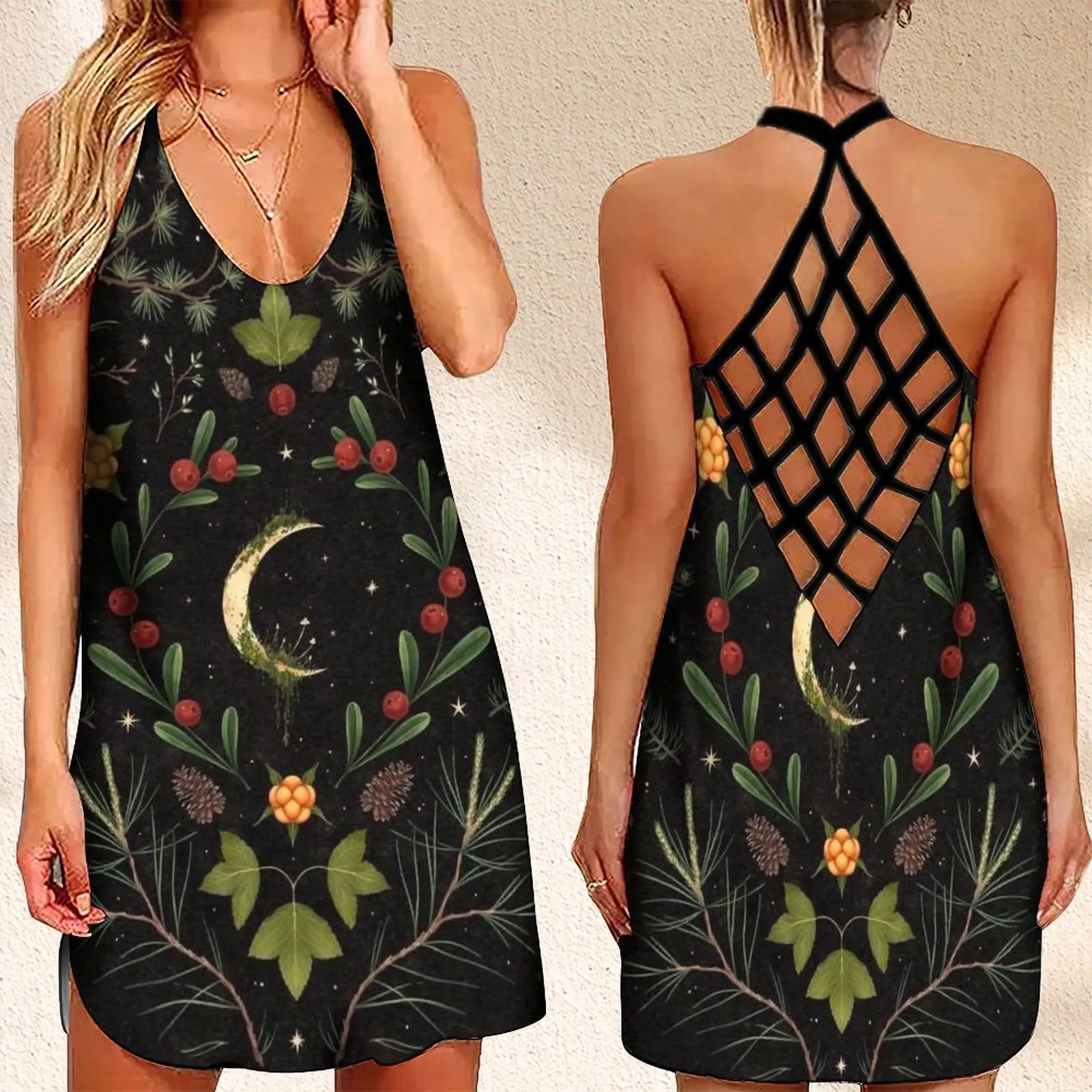 

Женское платье без рукавов, с открытой спиной и принтом в виде бабочек