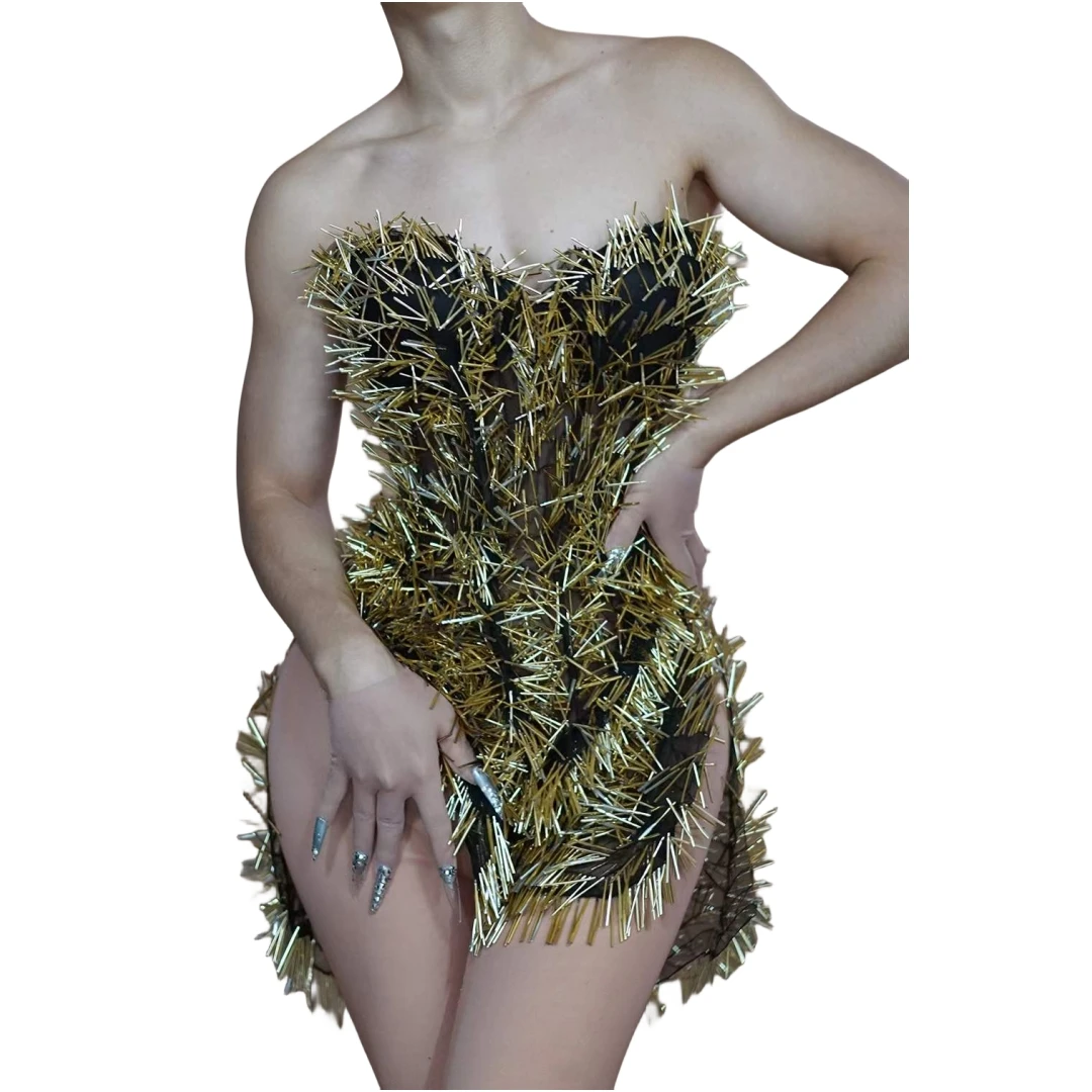 Женское мини-платье с золотыми заклепками сексуальное платье для шоу в Лас