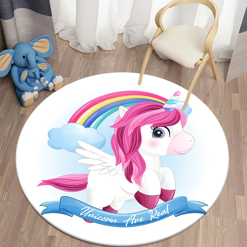 

Unicorn Little Pony Printed Round Carpet Camping Picnic Mats Anti-Slip Rug Yoga Mat E-sports Carpet Sofa Decoration Area Rug