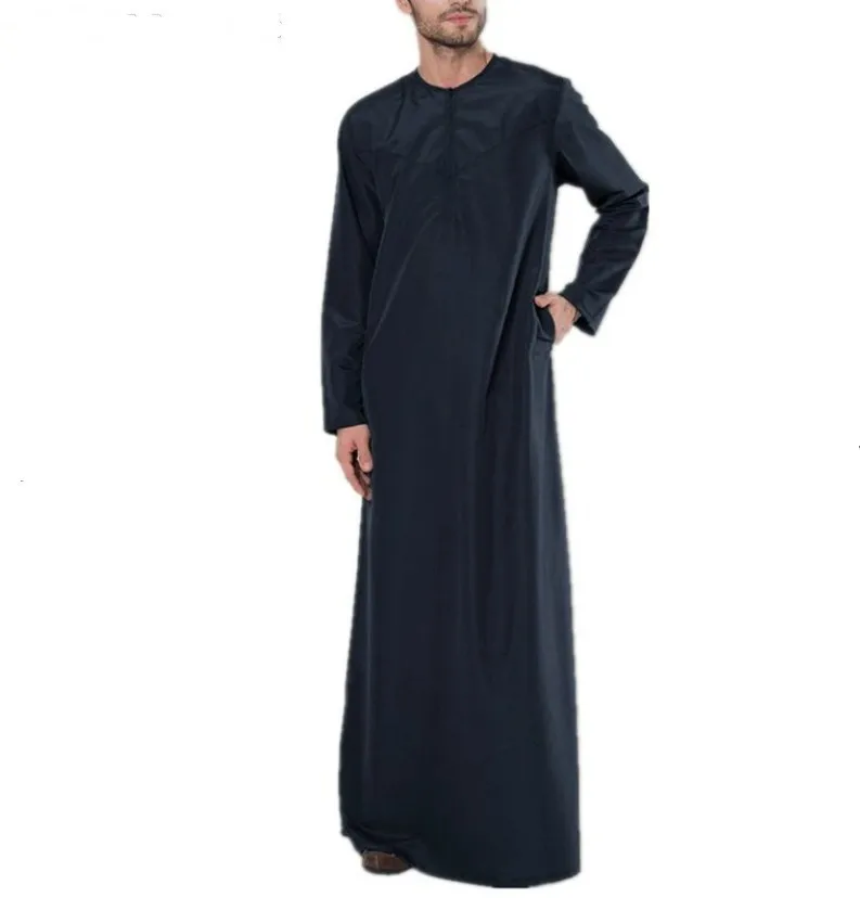 2022 New Islamic Arabic Muslim Kaftan Men Dress Cotton Long Sleeve Loose Abaya Robes Saudi Arabia Dubai Jubba Thobe Mens Clothes