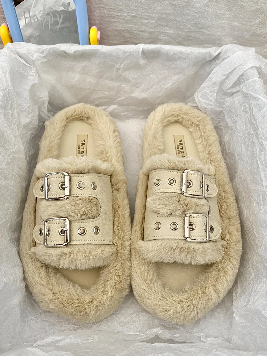 

Тапки женские плюшевые на платформе, плоская подошва средней высоты, шлепанцы из флока, резиновые, в римском стиле, для взрослых, Sl, 2022