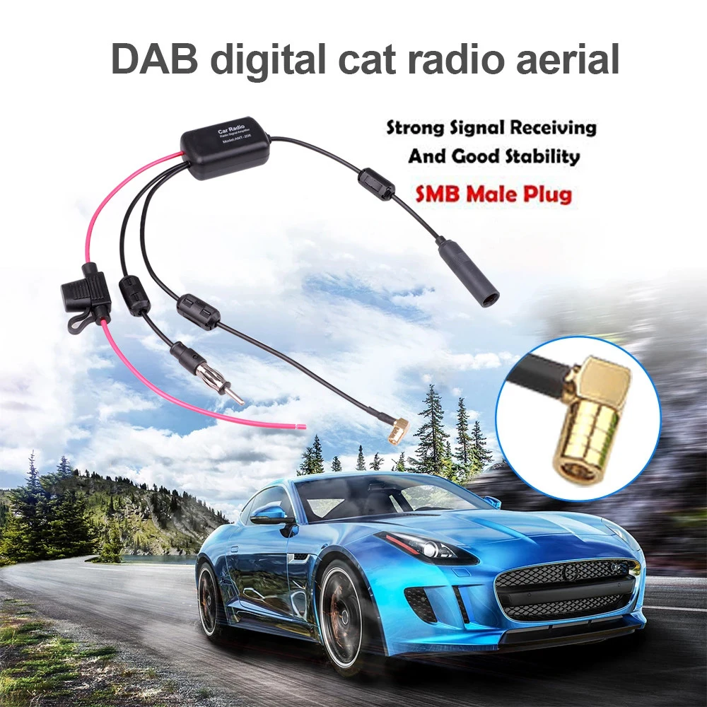 kebidu 3 in 1 12V Car Radio Antenna Signal  Amplifier DAB FM AM  Anti-interference Amp Signal Booster cable 80-108MHZ For Marine