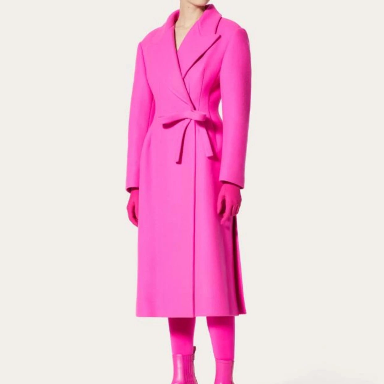 

2022 New Autumn Winter Top Quality Luxury Style Rose Red Bow Front Button Double Wool Long Fashion Coat Lady