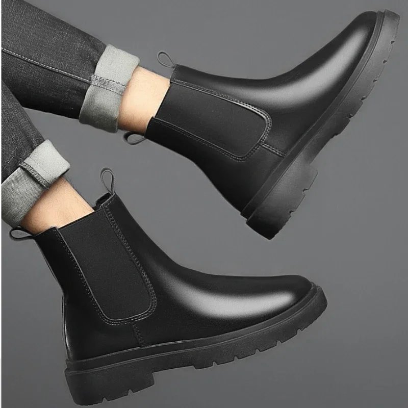 Осенние новые мужские ботинки челси черные модные зимние ботильоны без шнуровки