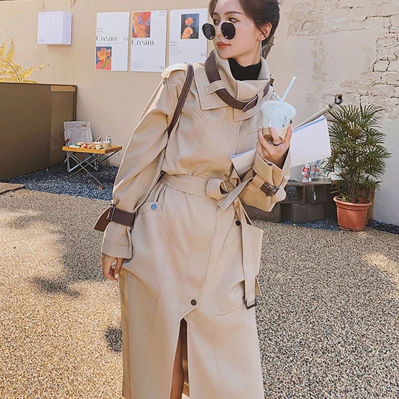 

Women's Khaki Windbreaker Jacket In The Long Section Of The New Spring And Autumn Korean Loose And Versatile Fashion Popular BV8