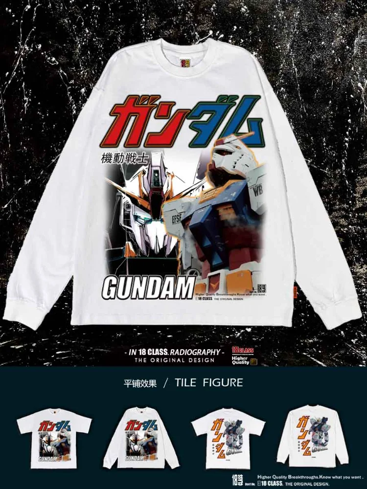 

KI MI 2023 GUNDAM мобильный костюм с принтом Gundam Ретро Тяжелая промытая футболка с круглым вырезом в стиле хип-хоп свободная футболка с коротким ру...