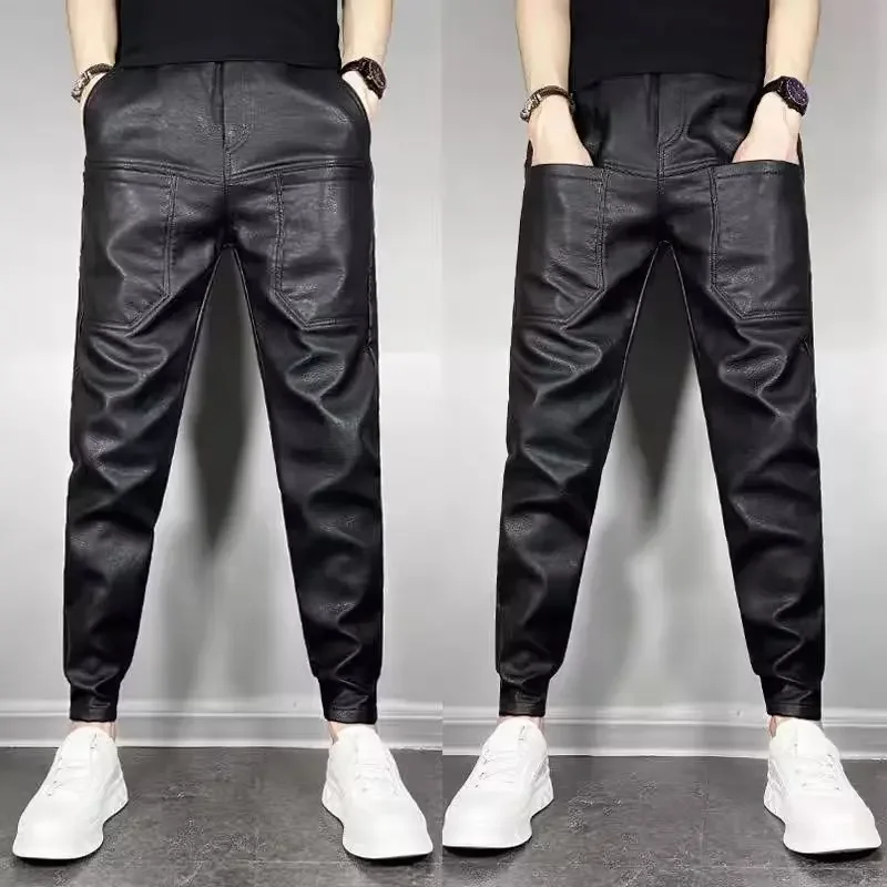 Осень/зима модные мужские повседневные теплые эластичные утягивающие брюки до