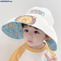 hats for girls children sun hat kids empty top folding cartoon animal pattern wide brim sunshade beach hat baby cap