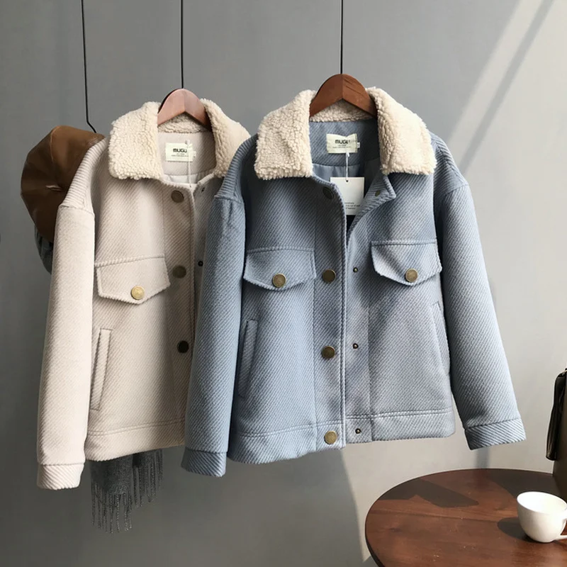 

Мягкая куртка, новое зимнее пальто, плотное, Короткое шерстяное пальто для женщин
