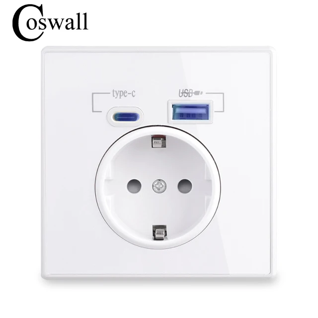

COSWALL Настенная розетка с USB Type-C черная/белая