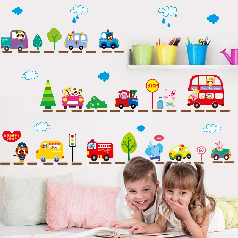 

[Shijuekongjian] мультфильм Животные наклейки на стену DIY автомобили фотообои с изображением деревьев наклейки для дома комнаты Детские Спальня Де...