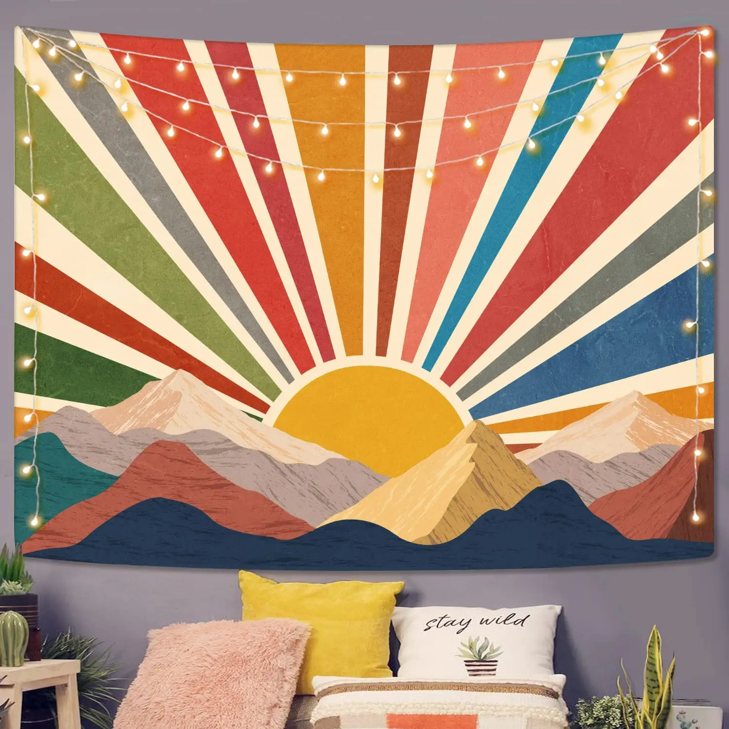 

Sun Tapestry Boho Mountain Abstract Wall Hanging Tapestries Sunrise Sunset Aesthetic Room Decor Hippie Vintage Rainbow Wall Art