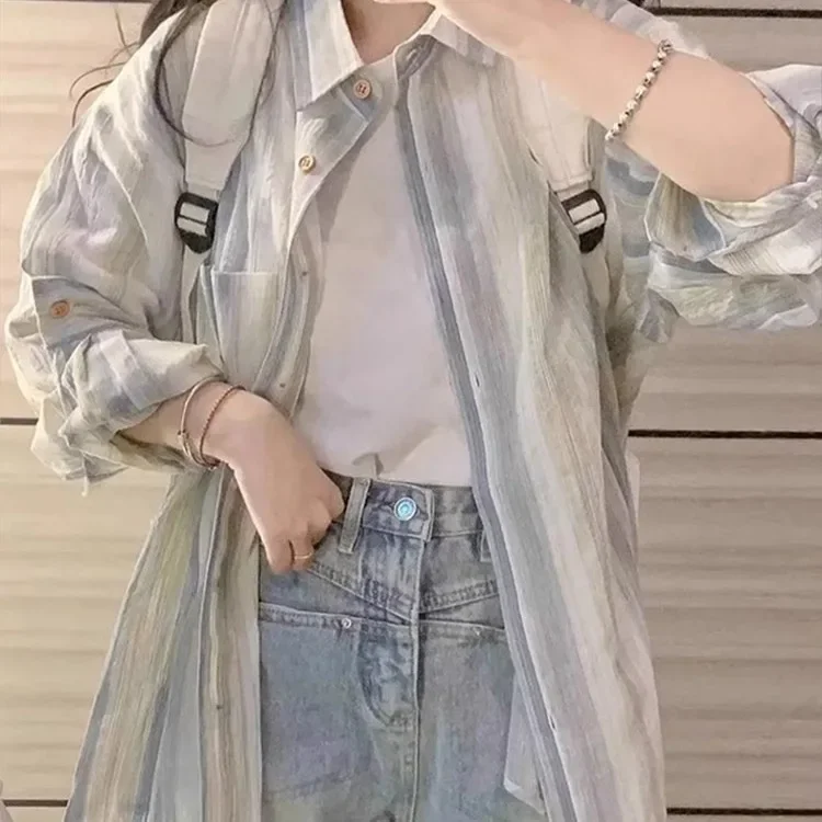 Высококачественная полосатая рубашка в корейском стиле солнцезащитный крем