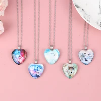heart shaped crystal glass prairie wolf totem pendant necklace womens necklace metal animal accessories party jewelry gift