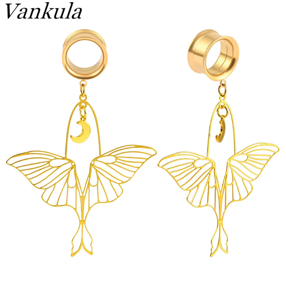 

Vankula 2PCS Elegant Butterfly Pendant Stainless Steel 0g 2g Plugs Ear Gauges Tunnels Piercing Expander Stretchers Body Jewelry