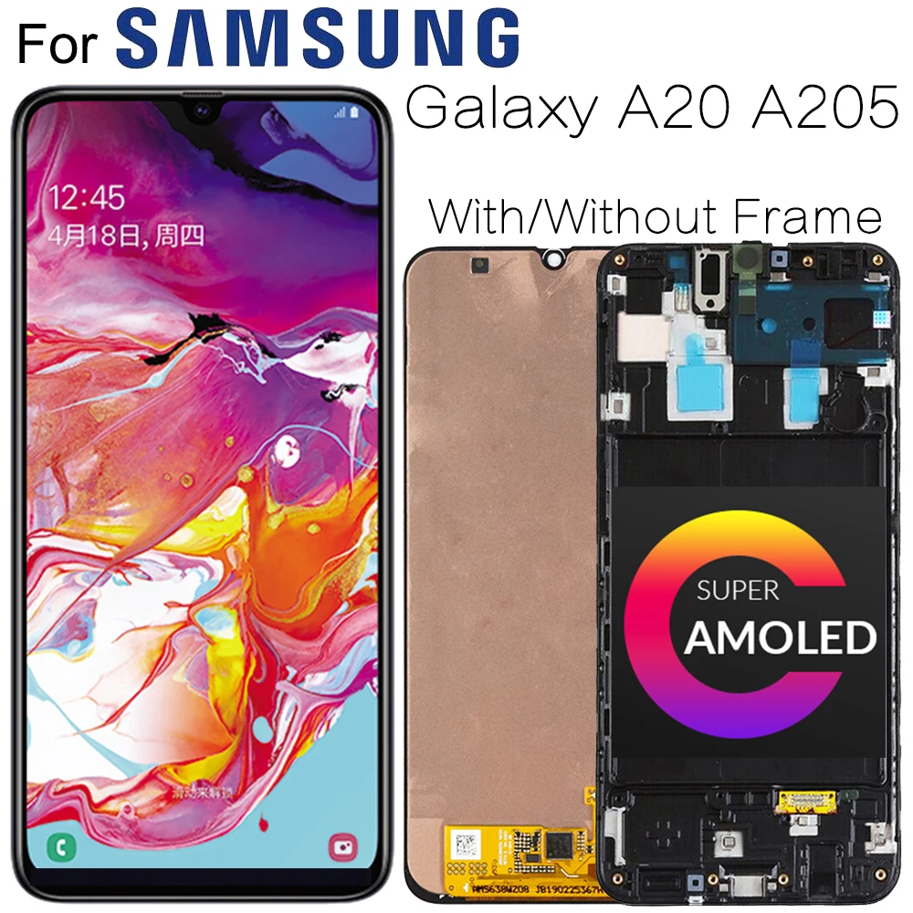 Новый супер OLED дисплей 6 4 дюйма для Samsung Galaxy A20 A205 SM-A205F A205FN ЖК-дисплей с сенсорным