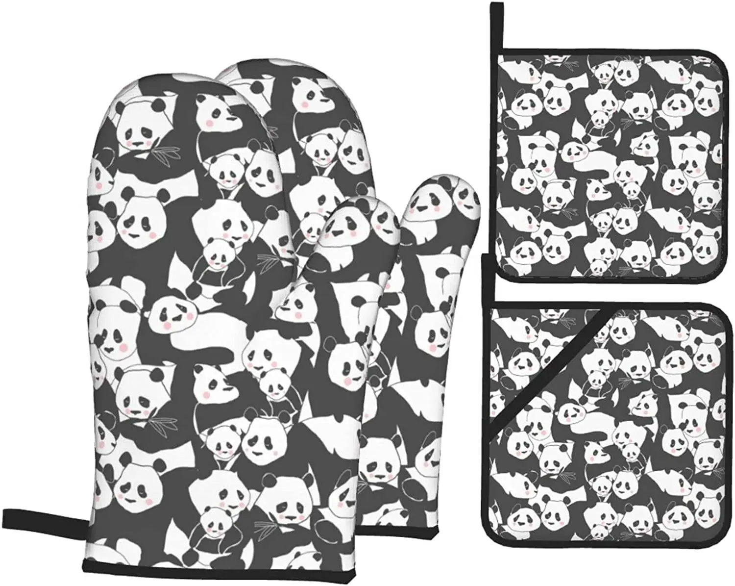 

Cute Panda Bear Oven Mitts and Pot Holders Sets Heat Resistant Hot Pads Cooking Gloves Handling Kitchen Cookware Bakeware BBQ