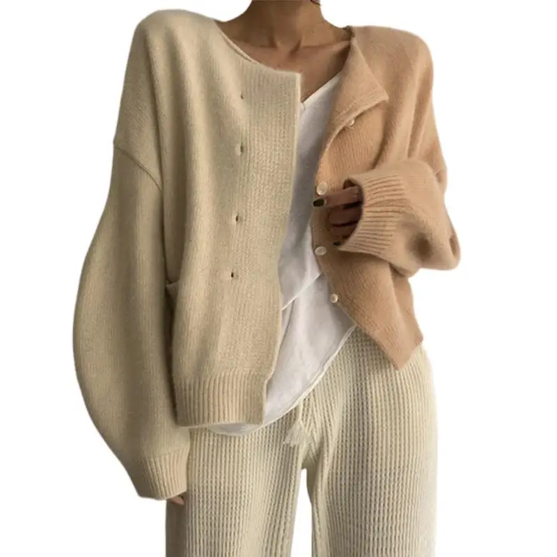 

Spring 2021 new women's knitwear knitted women's stitching elegant coat fashion casual top