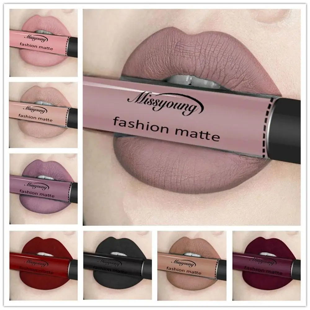 

18 Colors Waterproof Lip Gloss Velvet Matte Lip Glaze Lip Tint Lips Makeup Black Red Nude Lipstick Tube Liquid Lipstick