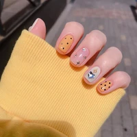 24pc japans new point drill cute kawaii press on fake nails art stickers orange sequins wearing reusable artificial false nails
