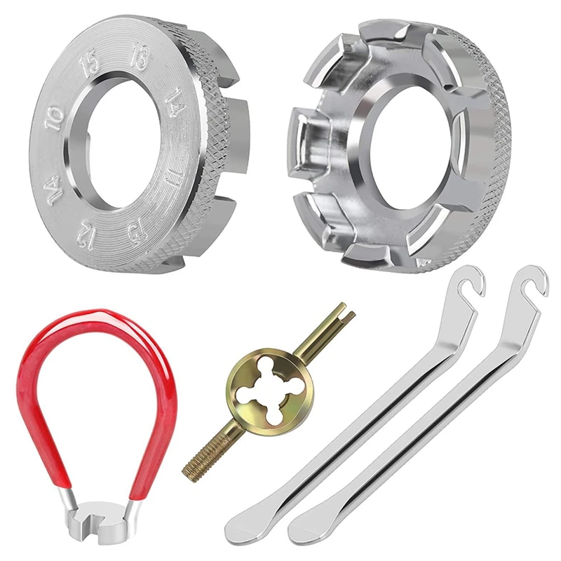 

6Pcs Mountain Bike Spoke Wrench Tire Tool,Bicycle Wheel Wrench Spoke Tool Tyre Lever Valve Remover Bike Rim Correct Tool