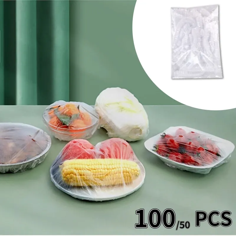 

Elastic Disposable Food Cover Plastic Wrap Plastic Food Lids for Fruit Bowls Cups Caps Storage Kitchen Fresh Keeping Saver Bag
