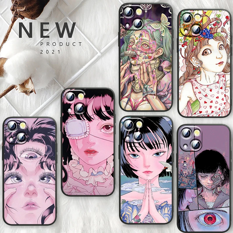 

shintaro kago Horror cartoons Black Phone For Apple iPhone 14 13 12 11 Pro Max Mini XS Max X XR 7 8 6 5 Plus SE2020