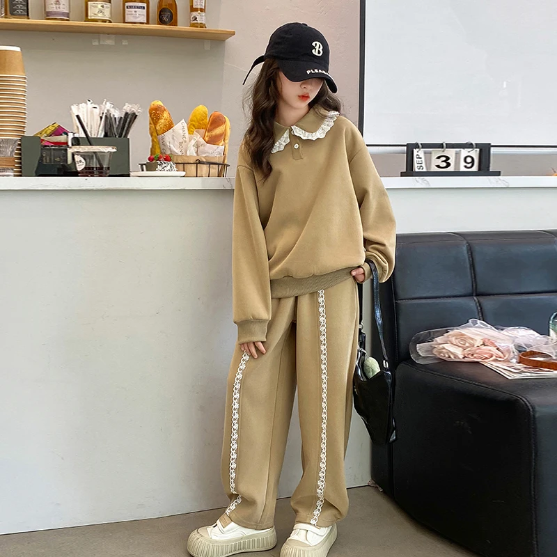 Школьный осенний свитер для девочек спортивный костюм милый трикотажный топ с