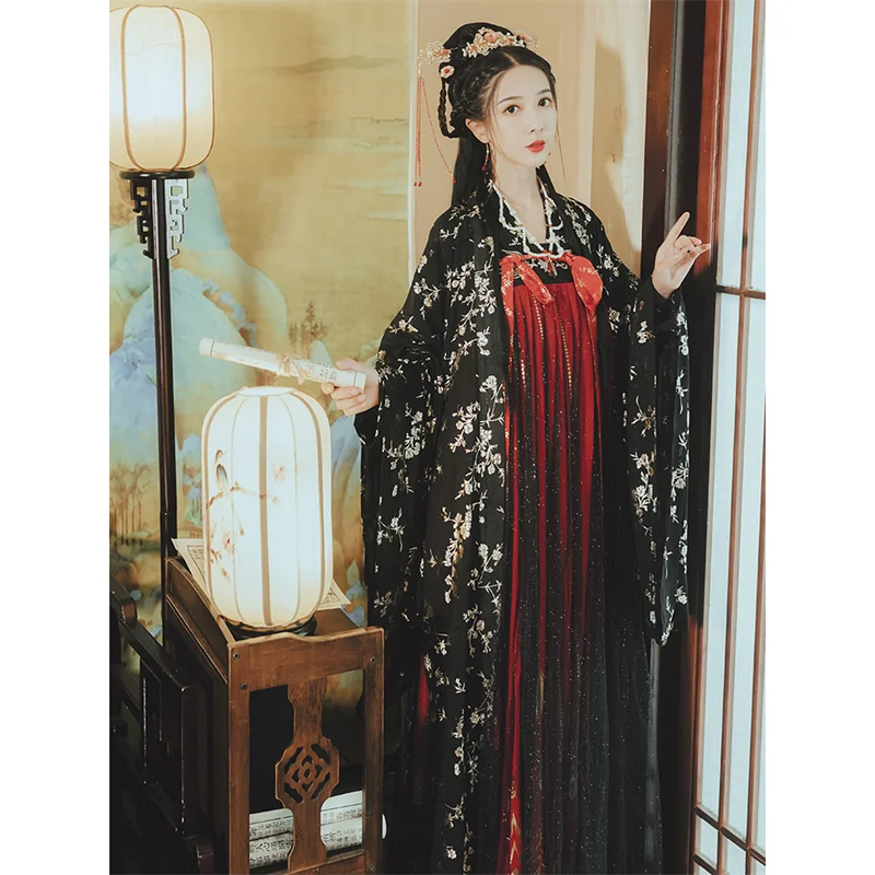 Традиционное китайское платье черный топ и юбка комплект Красного халата