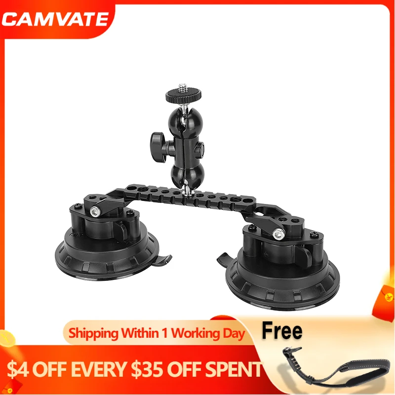 

CAMVATE двойное крепление на присоске для камеры с поворотным шариком стандарта 1/4 дюйма-20 винтов и НАТО рельсы для монитора маленькой камеры смартфона
