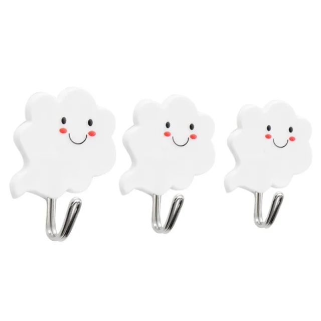 

3pcs/set Cute Cartoon Smiling Cloud Shape Self Adhesive Wall Hooks Hanger For Clothes Bags Hats Key Kitchen Bathroom Accessories