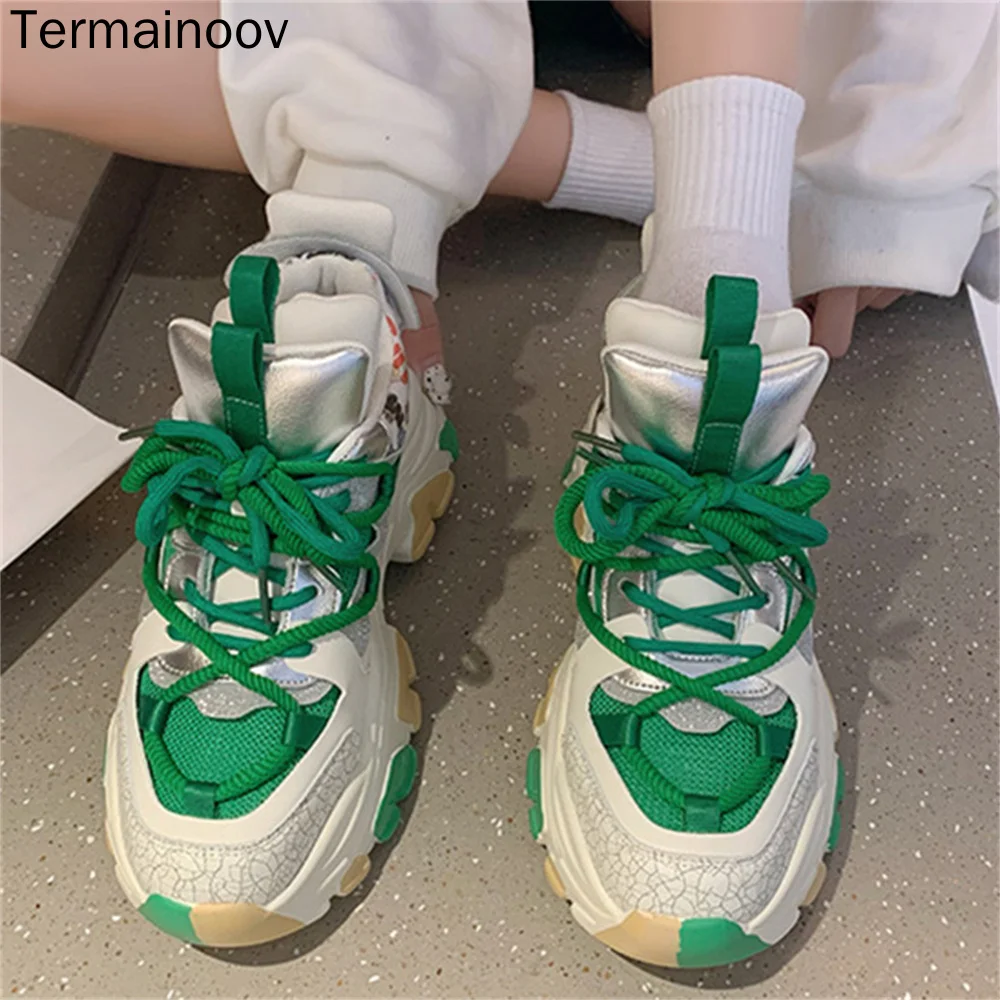

Termainoov Women Casual Shoes Mesh Cross Lace Up Sneakers Brand High Quality Non-Slip Running Platform Sneakers