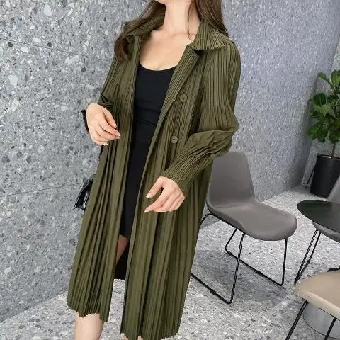 

VANOVICH Folds 2023 Spring and Autumn New Loose Long Coat Vintage Solid Color Double-breasted Polo Collar Fashion Trench Coat