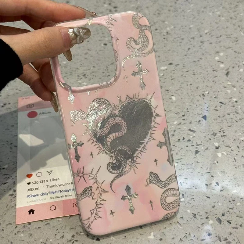 Роскошный блестящий чехол для телефона Love Heart Snake Vortex с узором iPhone 16 15 Pro Max 14 13 12 11 XS