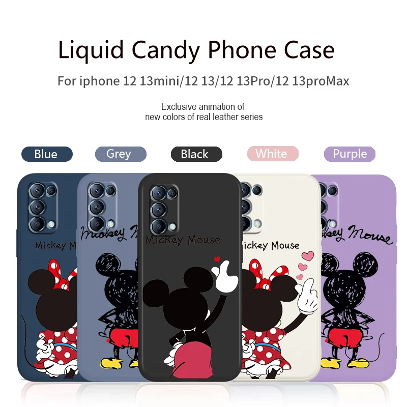 

Red Mickey Minnie Couples Phone Case For OPPO Find X5 X3 X2 neo Pro Lite A5 A9 2020 A53S 4G 5G Liquid Rope Candy Color Cover