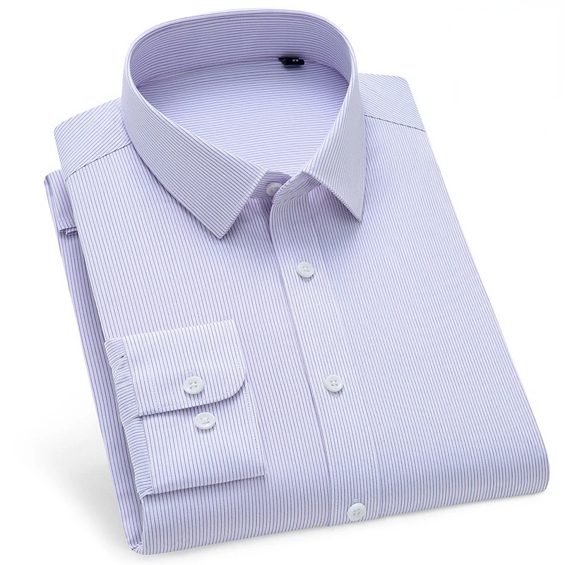 2022New Bamboo Fiber Long-sleeved Shirt Striped Men's Iron-free Business Formal Dress Business Casual Professional Tooling Shirt